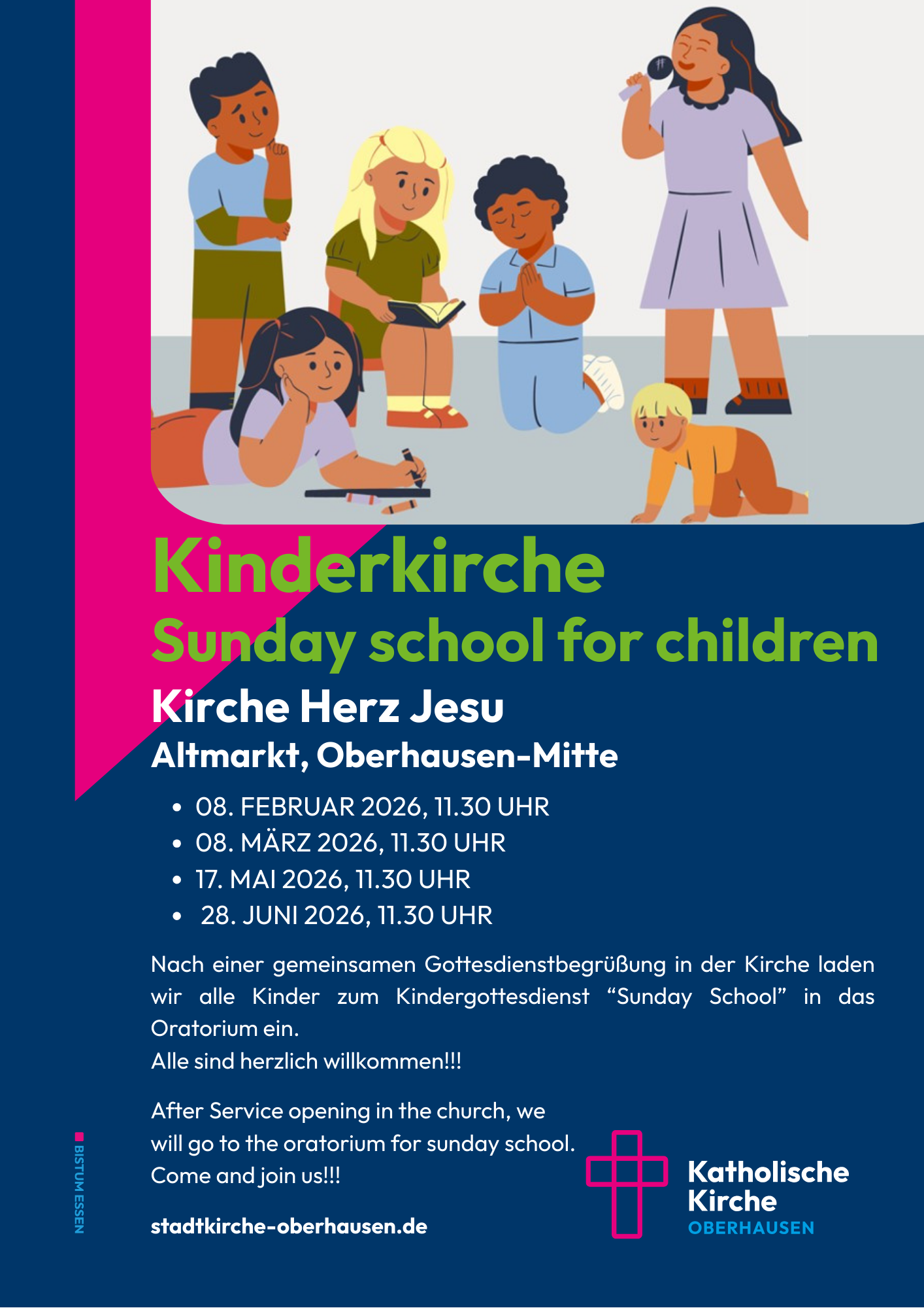 Flyer der Sunday school in Herz Jesu am Altmarkt 1HJ 2026
